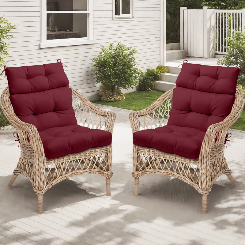 Outdoor Replacement Cushion Set Deep Seating High Back Seat / Back Cushions with Ties (Set of 2), Red Purple