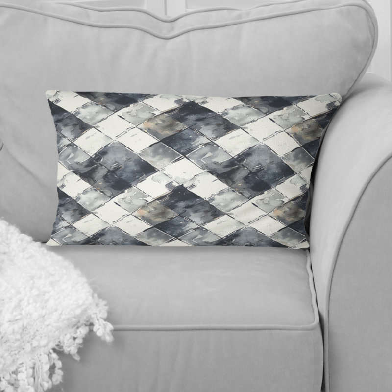 Imprimé vichy gris et blanc - coussin lombaire traditionnel