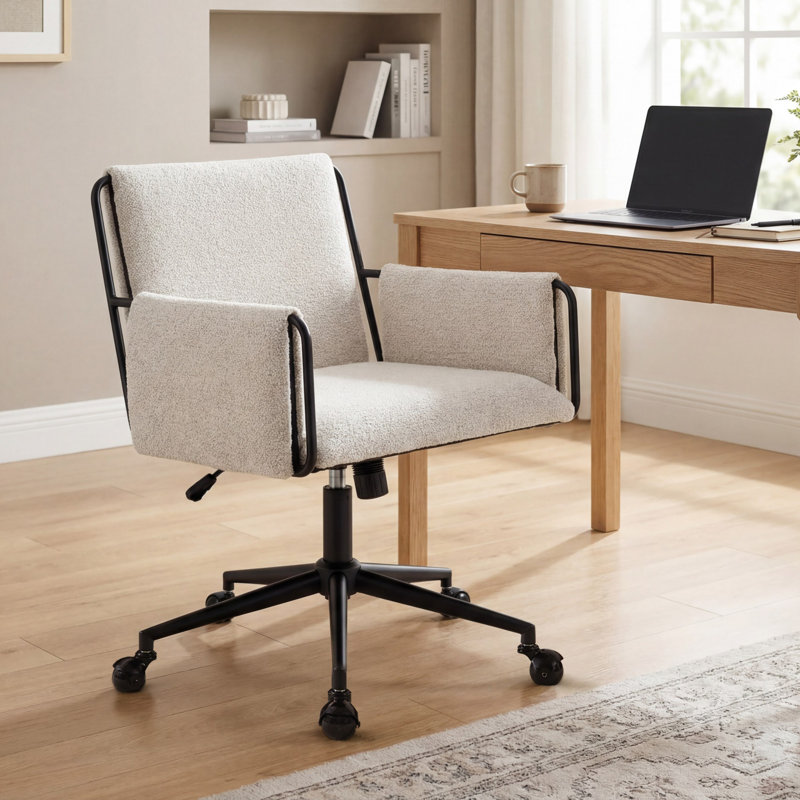 Chaise de bureau pivotante très large avec structure en métal Jabali, Beige