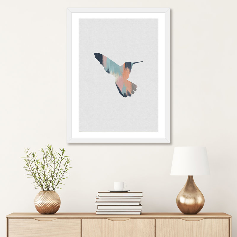 Pastel Hummingbird II - impression d'art graphique, H 32 po x l 24 po x P 1 po, Papier encadré blanc