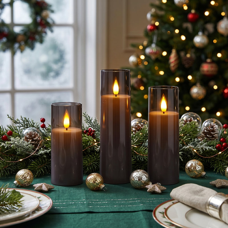 Acrylic Flameless Candles, Battery Operated Candles, Flickering Led Pillar Candles With Remote Control And Timer, 3d Wick, Warm White Light, D2.2 Xh5 5" 6" 7" 8", Set Of 5
