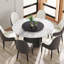 Table de salle à manger ronde de 58,47 po avec plateau en pierre artificielle, base texturée, table tournante de 31,5 po, pouvant accueillir 6 à 8 personnes, base en bois massif moderne avec surface en marbre et surface en marbre, disque rotatif, option pour 6 à 8 personnes, et-1689644531