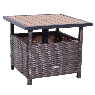 Alec 22'' Rattan Wicker Side Table with Steel Frame, Umbrella Insert Hole, Sand Bag