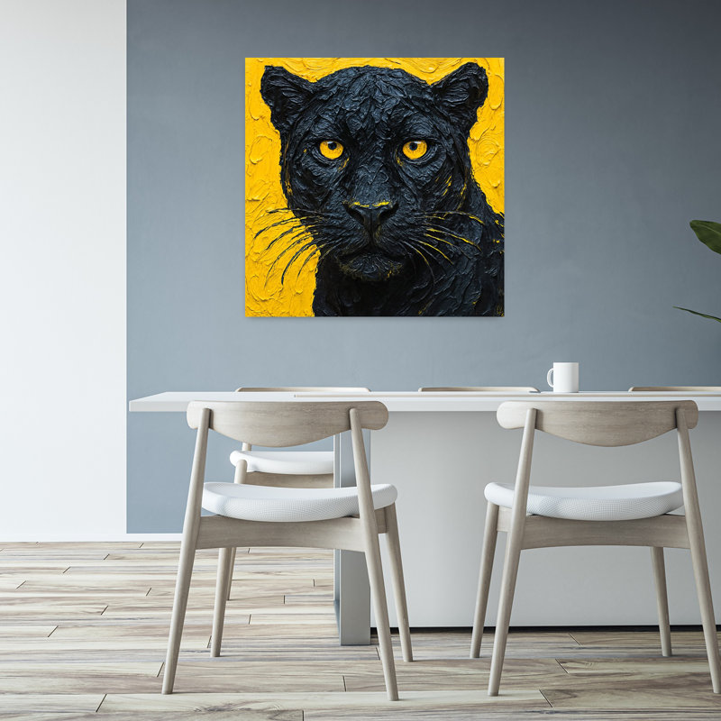 Art mural moderne minimaliste puissant avec panthère noire, H 32 po x l 32 po