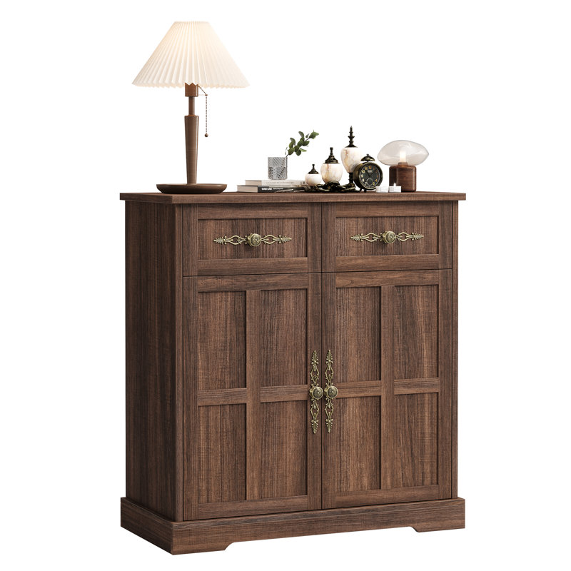 Buffet Farmhouse de 33,5 pouces de largeur, armoire à café avec 4 tiroirs, 2 portes d'armoire et poignées élégantes en or