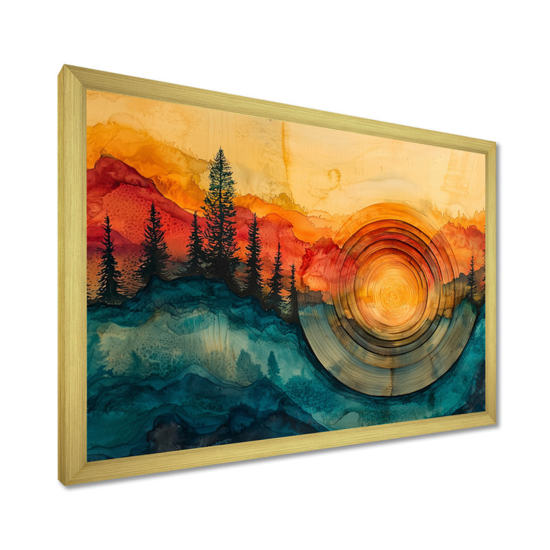 Impression sur toile, "Forêt liquide à l'encre dans un paysage asiatique I", H 34 po x l 44 po, Avec cadre, Doré
