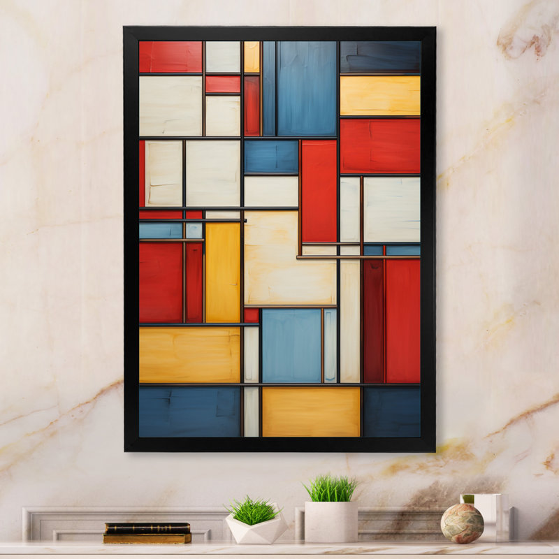 «Geometric Abstraction Composition II», art abstrait géométrique encadré, H 20 po x l 12 po x P 1 po, Cadre photo noir
