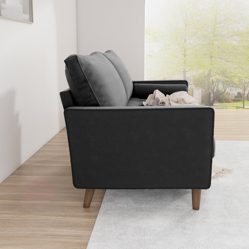 Collington 70" Square Arm Tufted Seat Sofa, Black Velvet