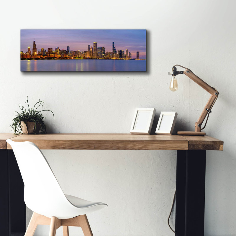 «Chicago - Pastel Sunset Panorama» par Epic Portfolio, art mural sur toile, H 12 po x l 36 po