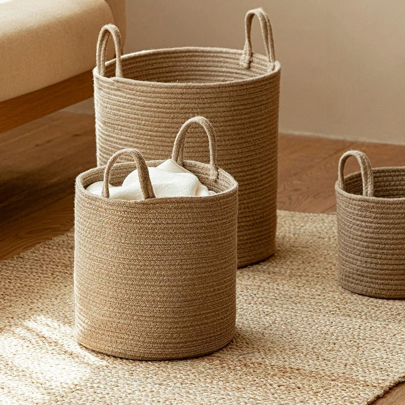 Panier à linge en corde naturelle, [Grand]