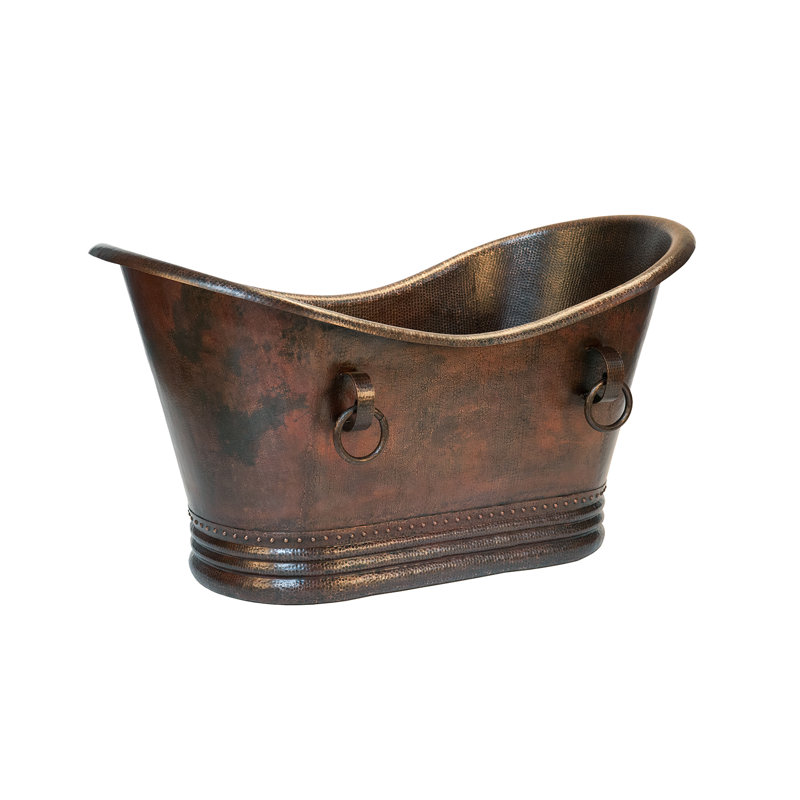 60" Hammered Copper Double Slipper Bathtub With Rings