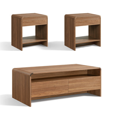 Dulane Modern 3-Piece Coffee Table Set, Ample Storage & Curved Design, Walnut