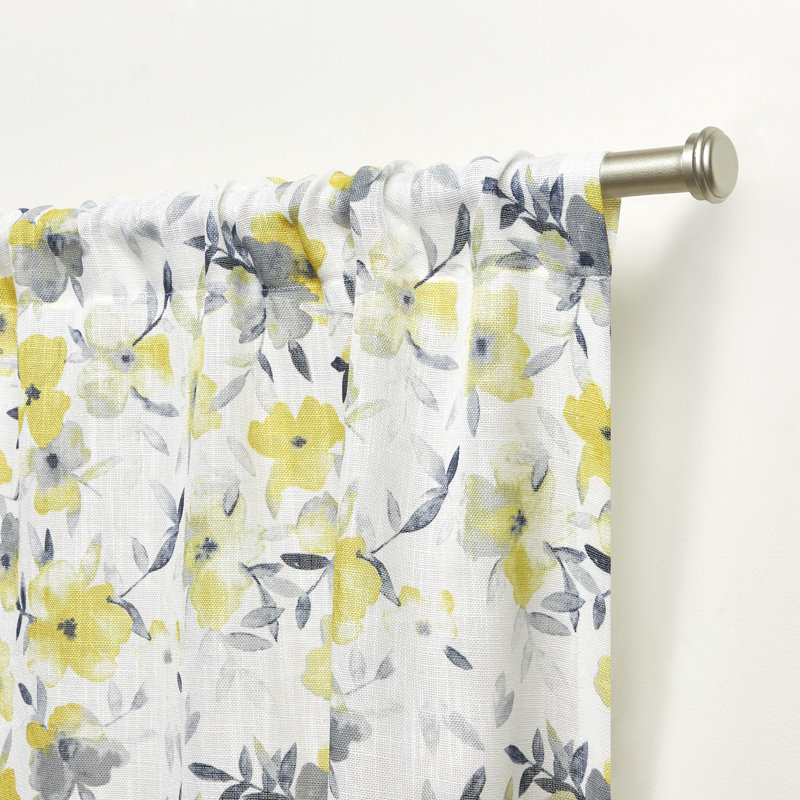 Nicole Miller New York Hattie Light Filtering, Semi Sheer Rod Pocket Curtain Panels, Yellow, 54" W x 96" L