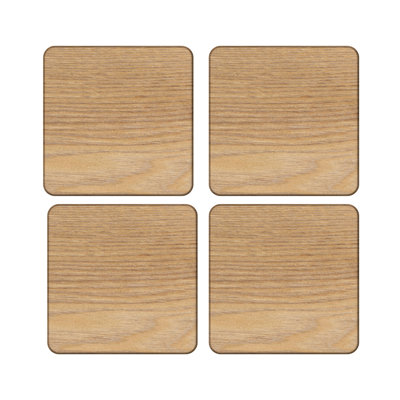 Naturals Wood Square 4 Piece Coaster Set