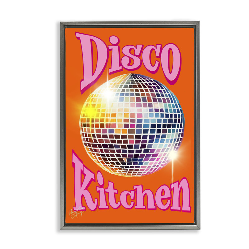 Toile flottante encadrée Groovy Disco Kitchen par Elizabeth Medley, Cadre flottant gris lustré, H 31 po x l 21 po