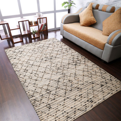 Tapis en jute tissés à la main écologiques - Rectangle, couleur brun clair, design moderne contemporain, à poils courts, en fibre naturelle, tapis d'intérieur / extérieur faits à la main pour le salon, la chambre à coucher