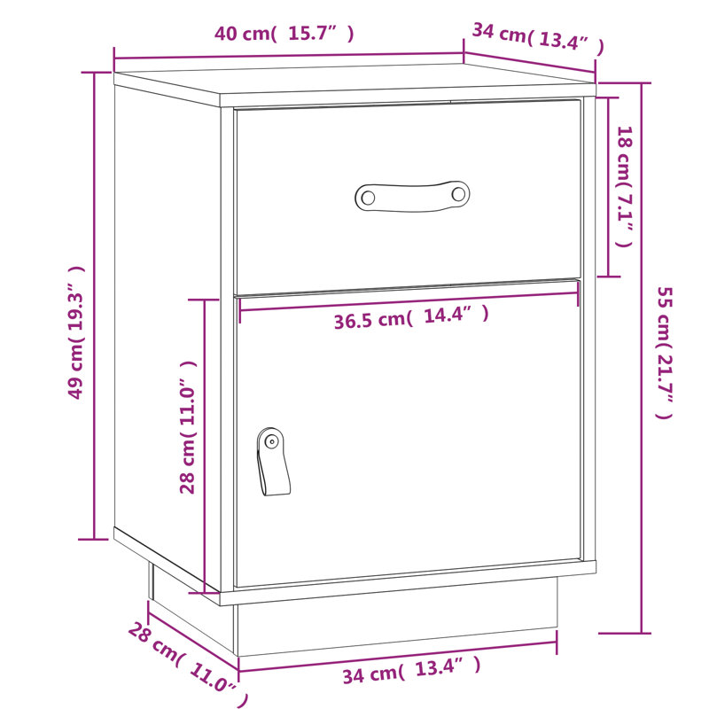 40cm W Solid Wood Bedside Table, White