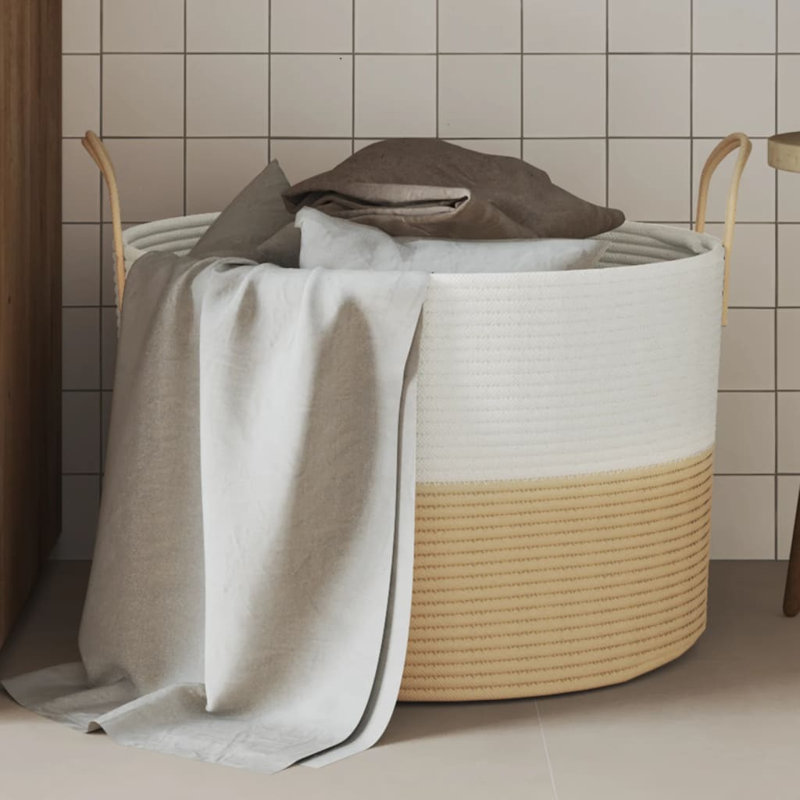 House of Hampton Fabric Decorative Basket, Beige/White