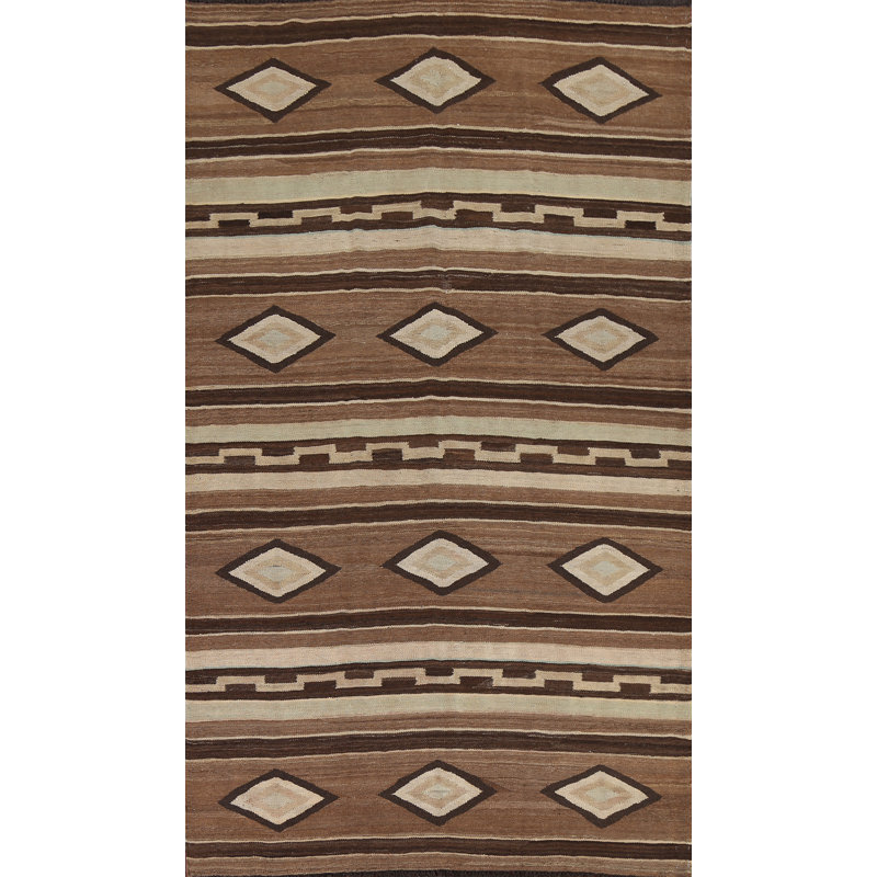 Tapis brun à motif géométrique Kilim