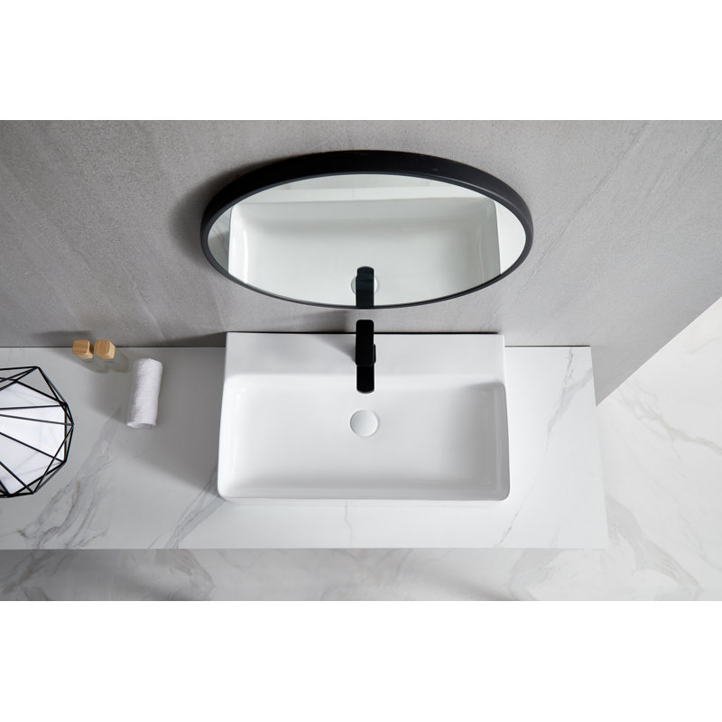 Turner 710mm x 420mm Trough White Rectangular Wall Hung Bathroom Sink Basin with Overflow