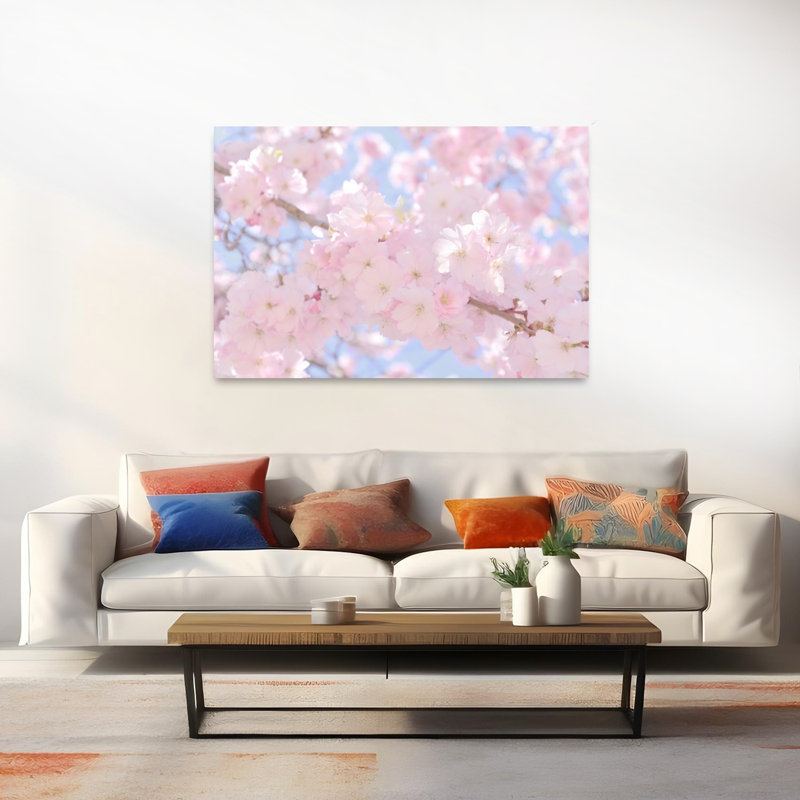 Fleurs de cerisier rose tendre délicat, art de printemps cerise éthérée délicate nature, 40" H x 60" W