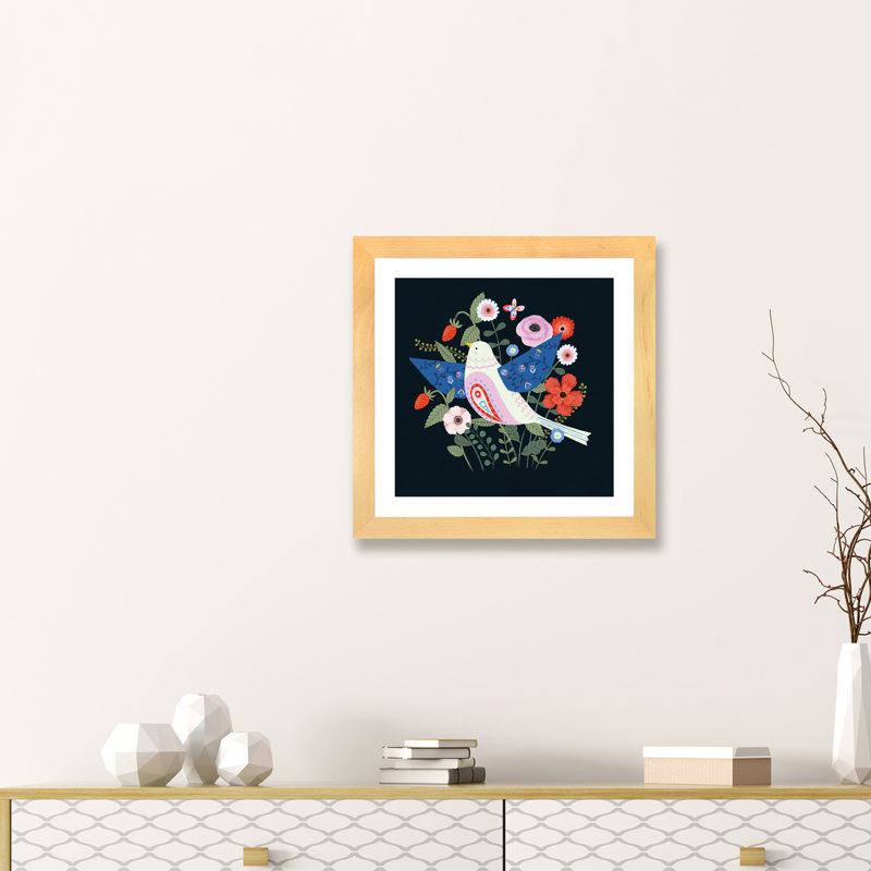 «Folk Garden II» par Victoria Borges - impression d'art graphique, H 16 po x l 16 po x p 1 po, Papier encadré doré, Blanc
