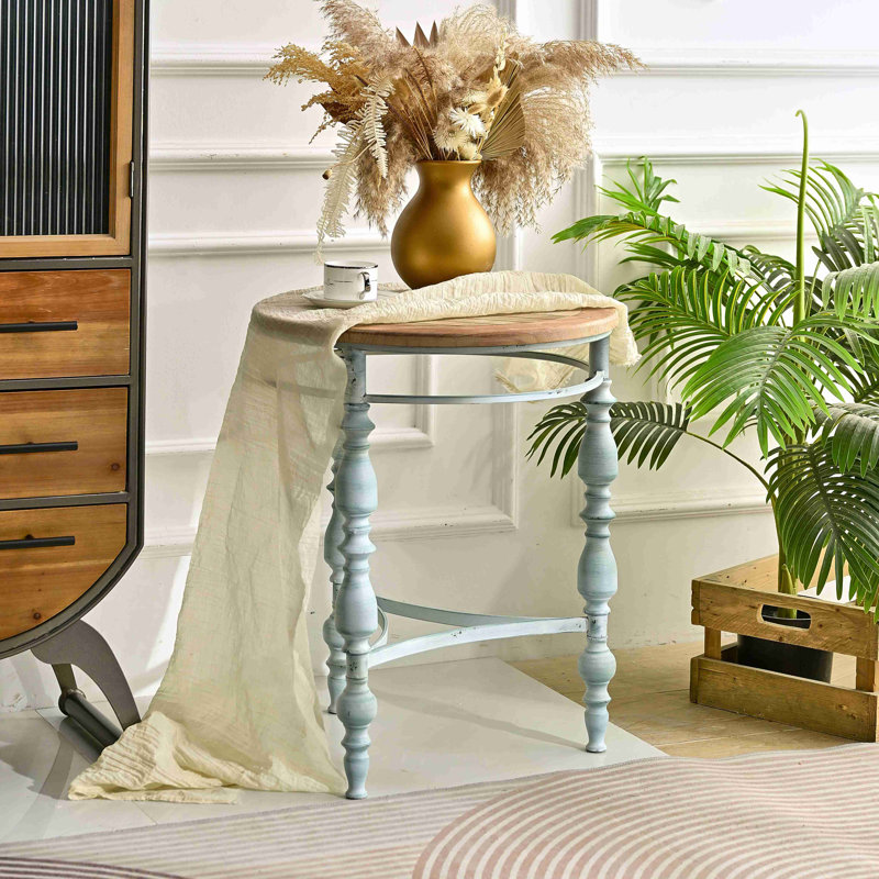 Table de bout décorative rustique en bois 20,08 "facile à assembler, table de bout ronde avec pieds en métal
