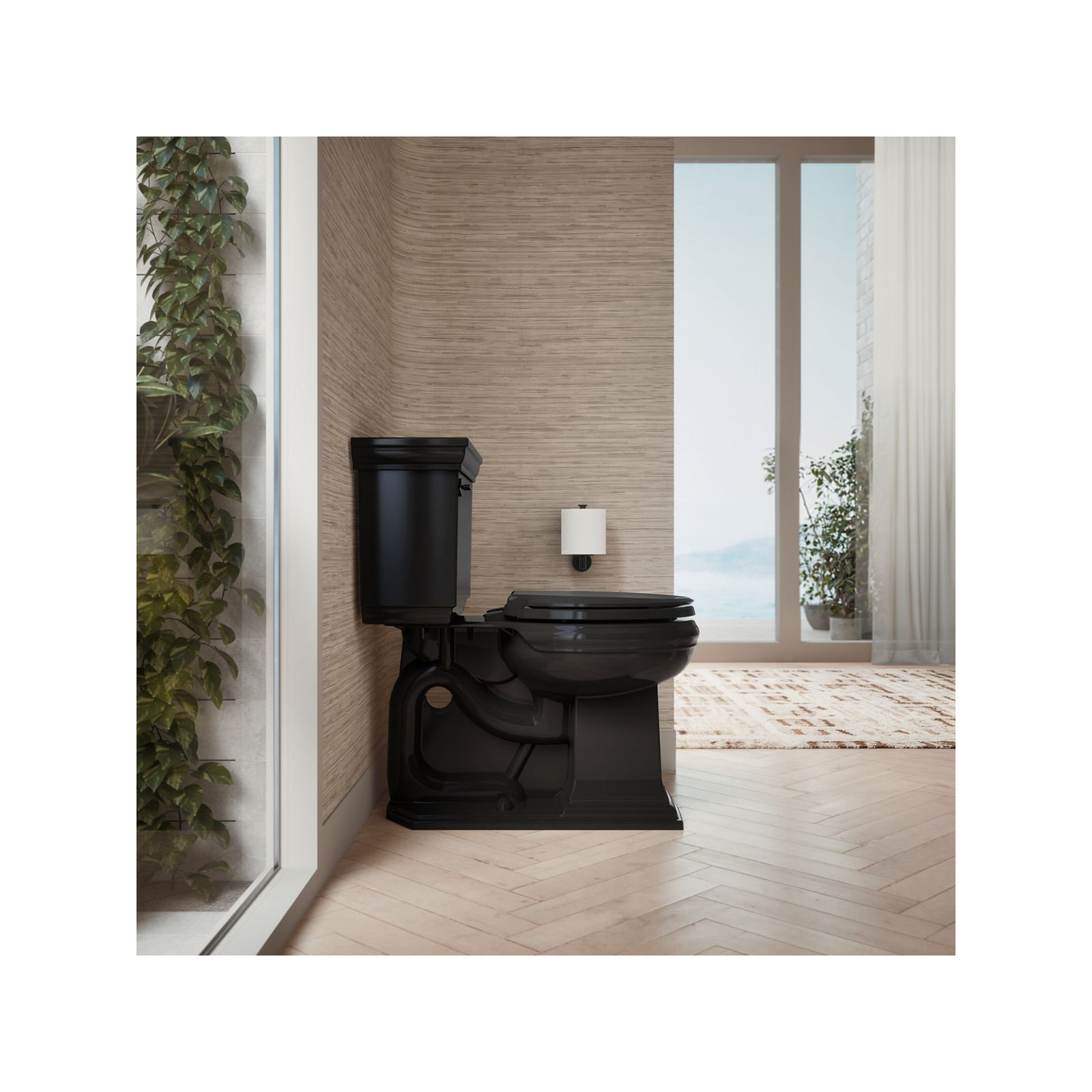 Cachet Nightlight Quiet-Close with Grip-Tight Round Toilet Seat, Black, Ready Latch