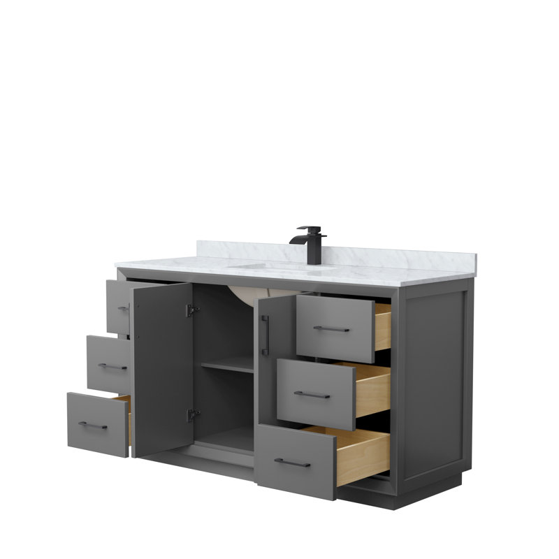 Ensemble de meuble-lavabo simple 60 po Strada_ Marbre de Carrare blanc, Gris foncé, Noir, noir, noir, noir