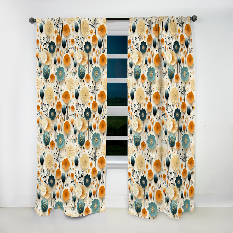 Vintage Mod Florals II - Rideau Mid-Century - Rideau géométrique obscurcissant - 1 panneau, L 52 po x L 90 po
