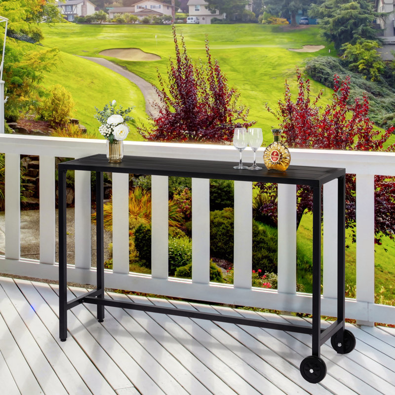 Rectangle Outdoor Bar Table With Wheels, 37" H x 15.8" W x 55.1 L