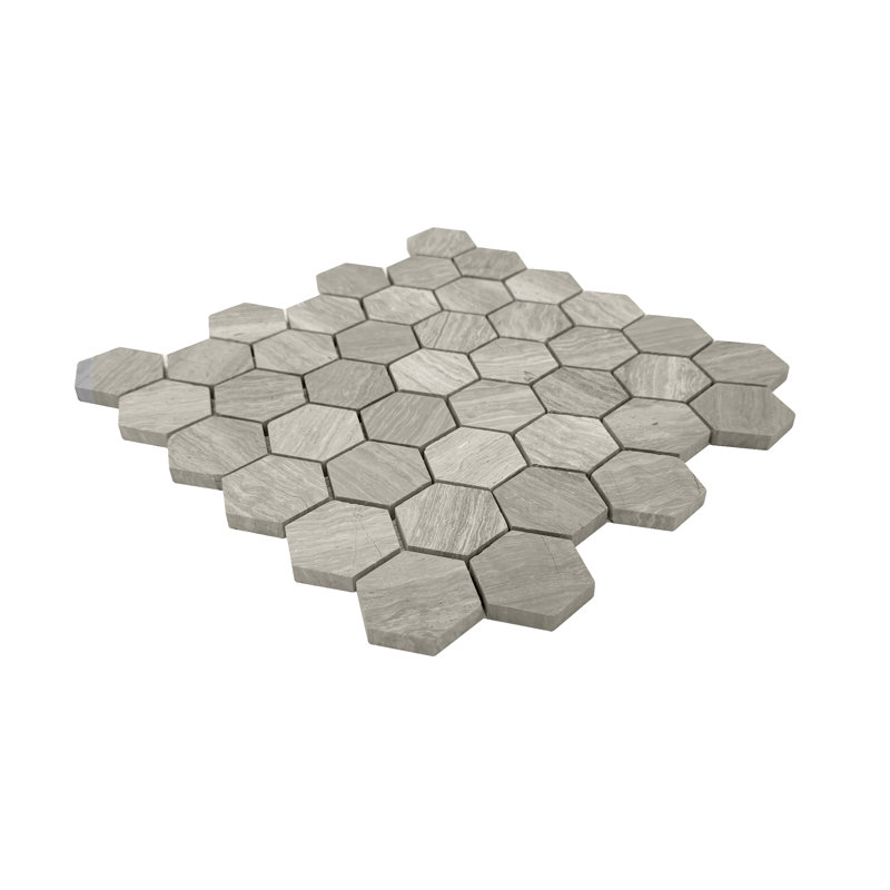 12" x 12" Wooden White Marble Honeycomb Mosaic Wall & Floor Tile, Cream/Beige