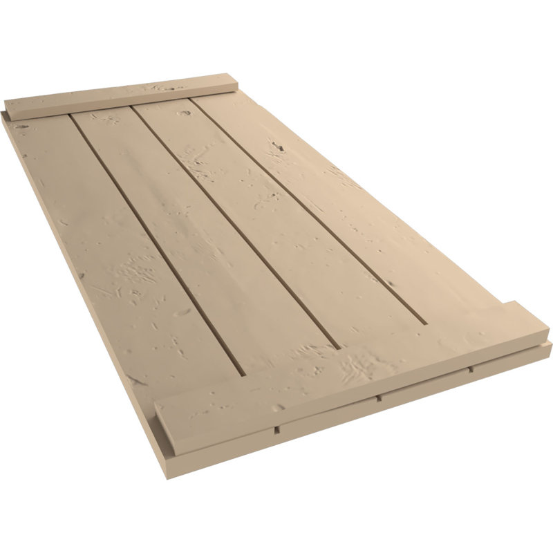 Rustic Four Board Joined Board-n-Batten Faux Wood Shutters w/End Batten (Per Pair), 88'', Knotty Pine Texture/Primed Tan, 22"
