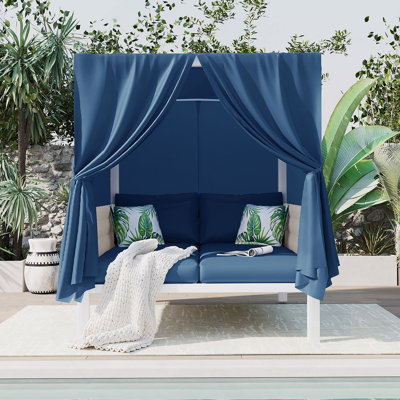 Lit de bronzage d'extérieur avec rideaux, Fort High Com, adapté à de multiples cas de figure
