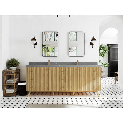 Koshlya Natural 84"" W Double Bathroom Vanity Set -  Corrigan StudioÂ®, 6A870B22C2F74C4CB960E369D0D599AF