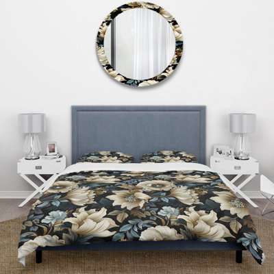 Ensemble de housse de couette beige et gris Symphony Of Petal Gardens - Floral