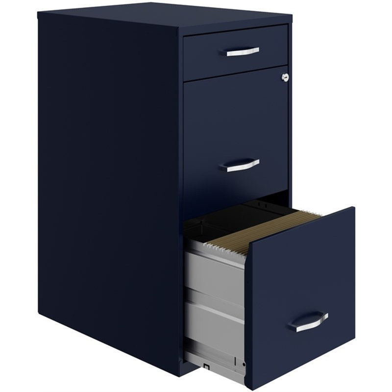 18" 3-Drawer Modern Metal Organizer File Cabinet, Navy