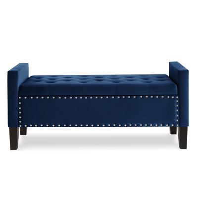 Upholstered Tufted Button Storage Bench with nails trim,Entryway Living Room Soft Padded Seat