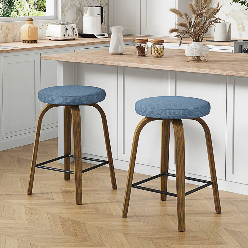 Ensemble de 2 tabourets de bar pivotants, tabourets pour îlot sans dossier à hauteur de comptoir, Bleu/brun