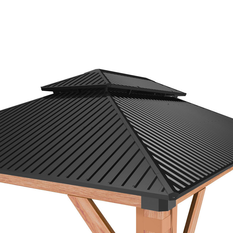 Pavillon de jardin en bois 10 po x 12 po - Toit en métal double, rideaux et filet pour patio, terrasse ou cour arrière