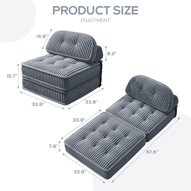 Canapé-lit futon capitonné pliable avec support pour le dos, taille simple, velours côtelé, Velours côtelé gris