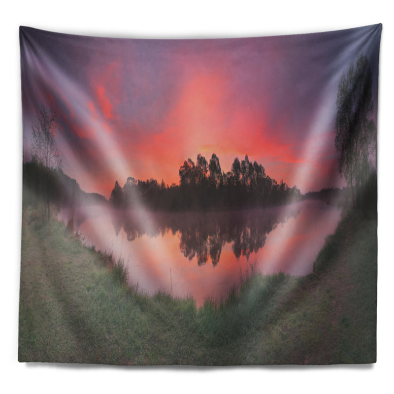 Paysage tapissier mauve avec vue sur le lac, H 78 po x l 92 po