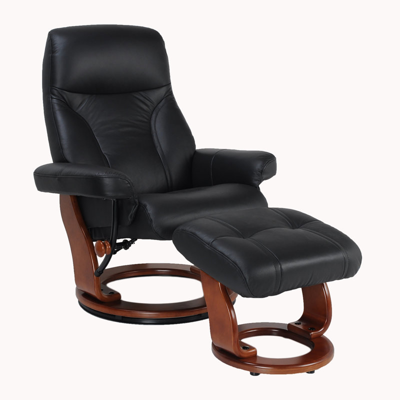 Mélaniee 32" Wide Swivel Recliner with Ottoman, Black Leather Match