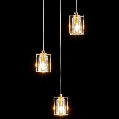 3‑Light Modern Crystal Hanging Chandelier for High Ceilings, Stairwell Foyer Entryway Light Fixture (Bulbs Not Included)