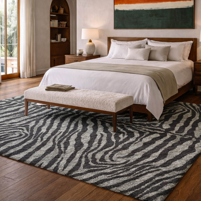 Premium Machine Washable Dream Shag Zebra Rug, Shadow, 5' x 7'6"