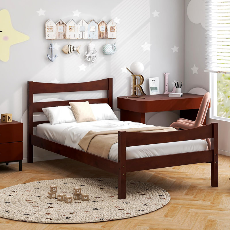 Cadre de lit simple en bois de style rustique pour enfants, Noyer