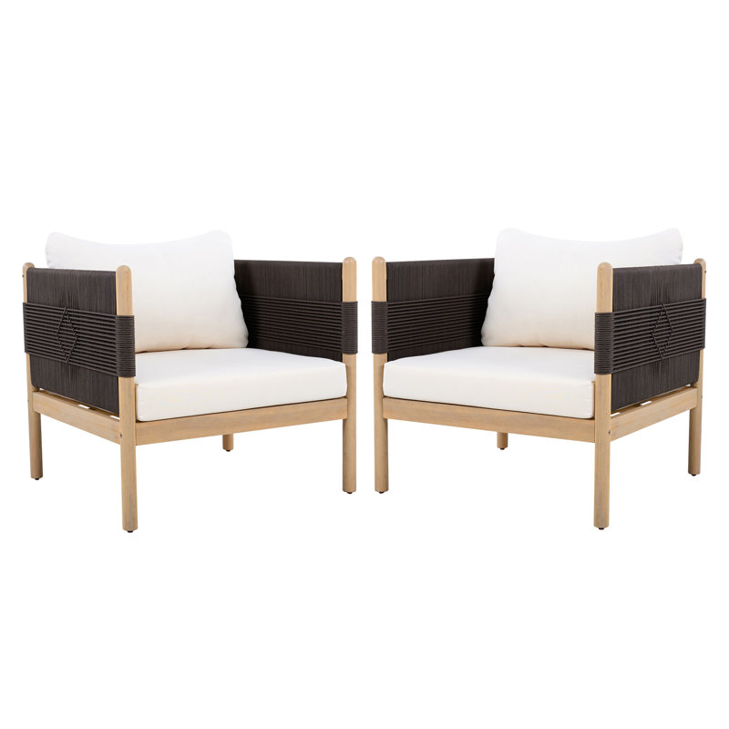 Chaises club d'extérieur en acacia (ensemble de 2) avec corde à motif de losanges