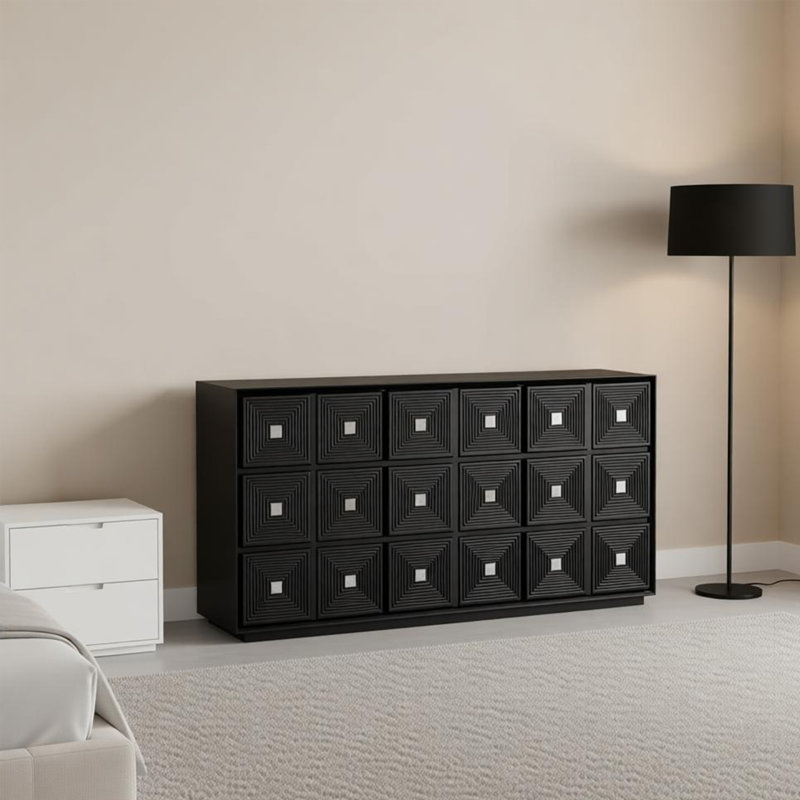 Buffet noir français rétro, 34.25" H x 64.56" W x 16.53" D
