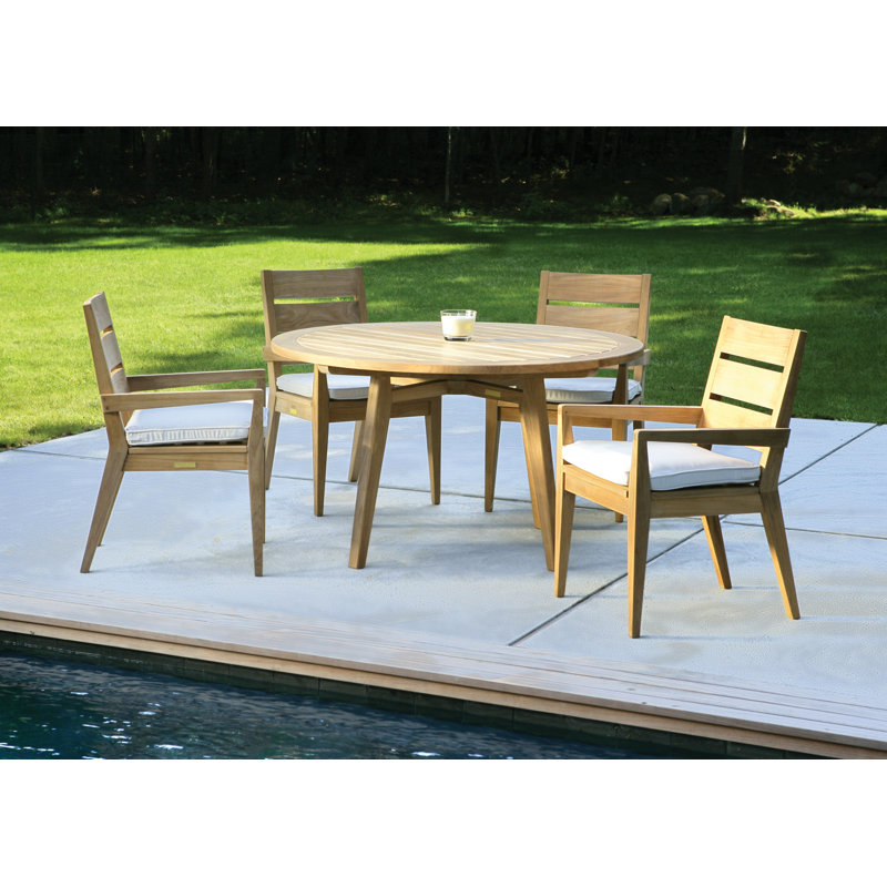 Algarve Outdoor 5 - Piece Teak Dining Set with Cushions, 52in x 52in x 29.5in, Sailcloth Salt