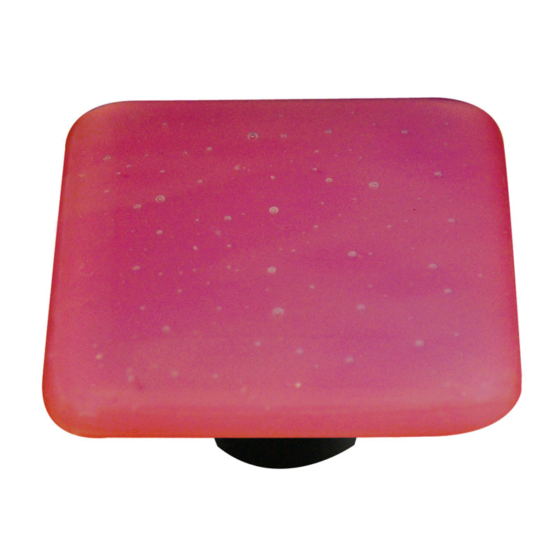 Opaline Pink Square Glass Cabinet Knob with Black Post
